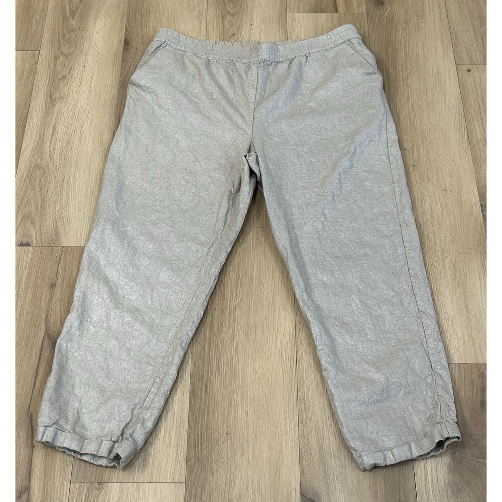 CAPSULE Women's Pants Pull-On Pockets Linen Blend Elastic Waist Size 14 Shimmer